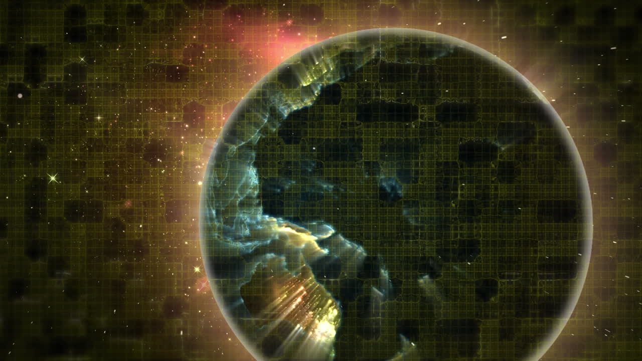 우주 에서 반 ⁇ 이는 별 들 에 대항 하여 회전 하는 지구 의 애니메이션
