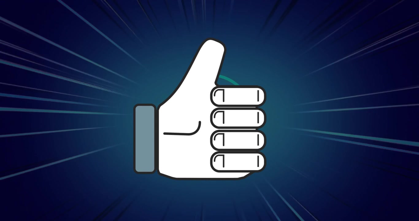 Animated Thumbs Up Icon on Dynamic Blue Background