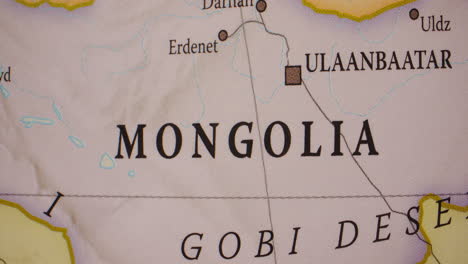 a close-up of a map showing mongolia and the gobi desert.