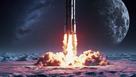 epic rocket launch from an alien moon