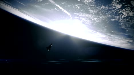 space shuttle orbiting earth.