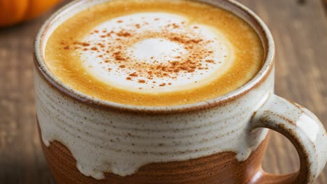 pumpkin spice latte in a rustic mug