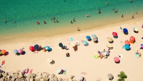 wonderful sandy beach with bathers from above - people - ocean - vacation - slow motion