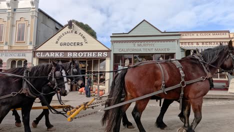 horse-drawn carriage passing through historic town