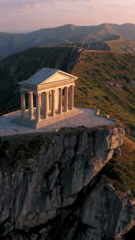 ancient temple on mountaintop at sunrise/sunset