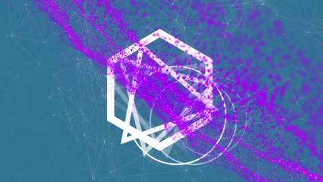 Animation-Eines-Violetten-Netzes-über-Geometrischen-Formen-Und-Einem-Netzwerk-Von-Verbindungen