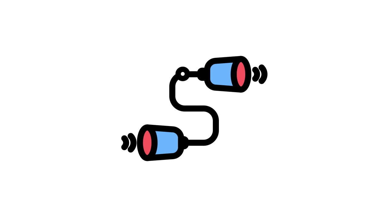 Animated Icon of Two Tin Cans Communicating with Sound Waves