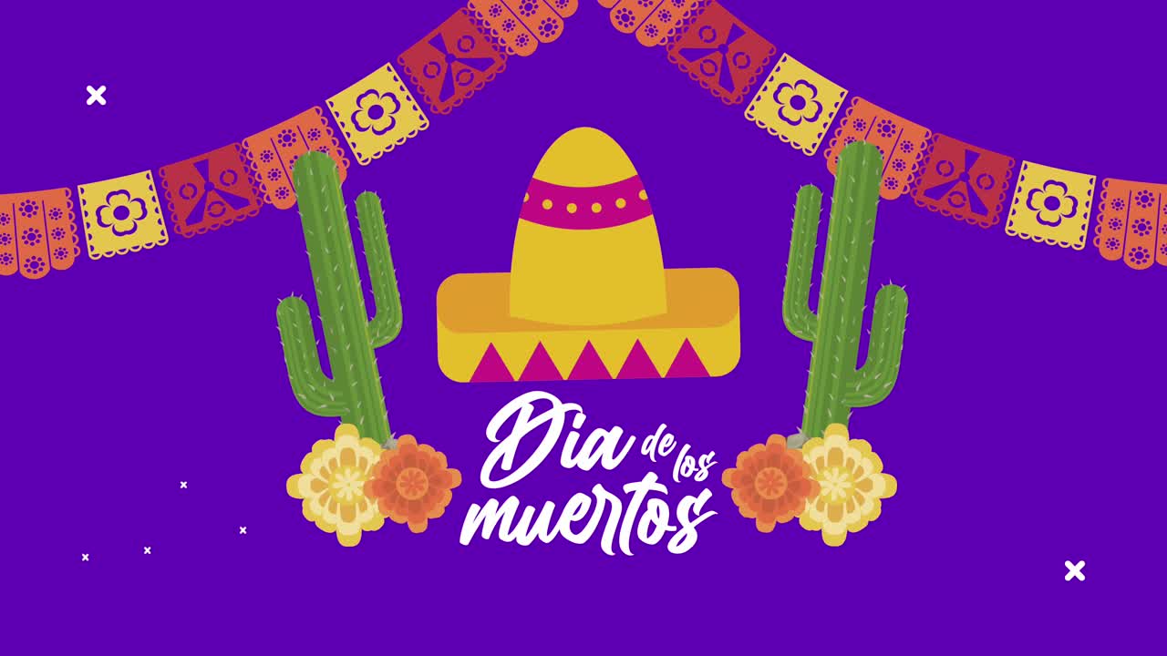 dia de los muertos celebración de letras con cactus y sombrero mexicano