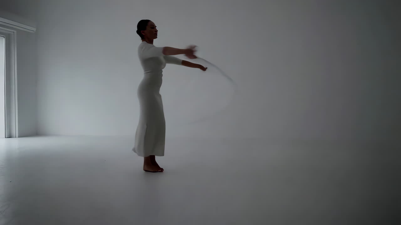 Woman in White Dress Performing a Contemporary Dance