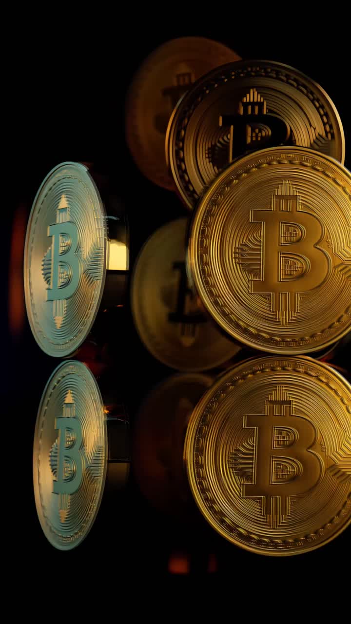 Animação de Bitcoin Dourado Girando em Fundo Escuro Cripto Cinematográfico 4K