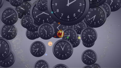 animación de sistemas solares, planetas y espacio sobre relojes que tiquetean