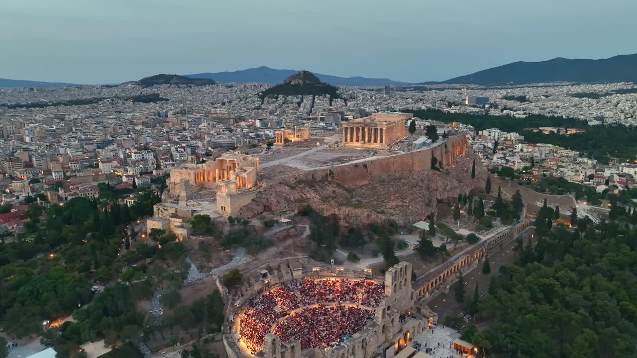 Ancient Ruins of the Acropolis Lit by Sunrise – Drone 4K