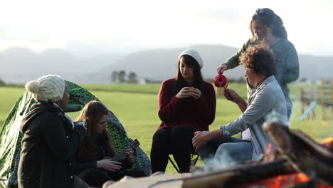 friends enjoying a campfire