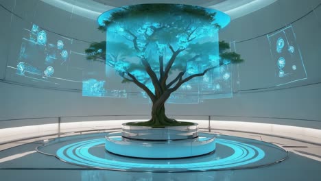 futuristic tree with holographic display