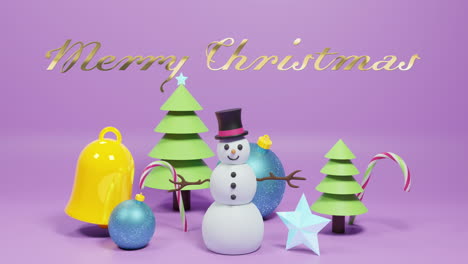 animation of merry christmas text and christmas decorations on purple background