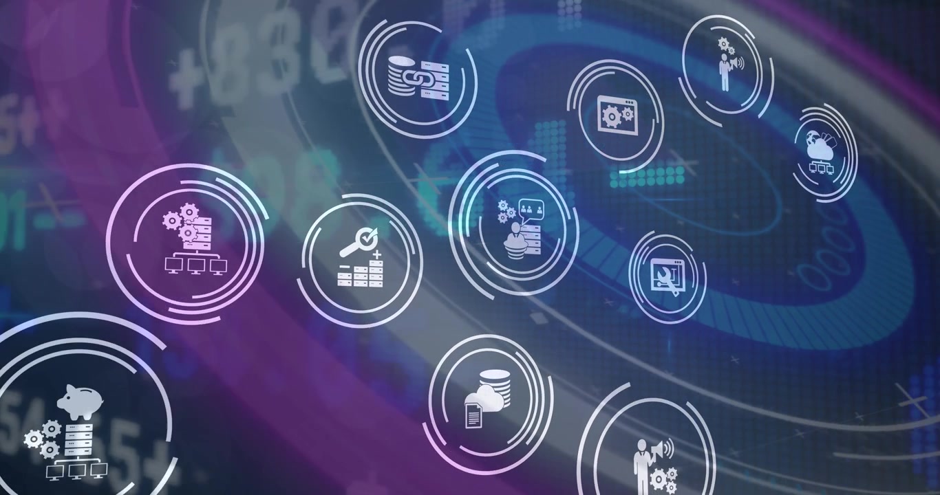 Animation of data processing over blue background