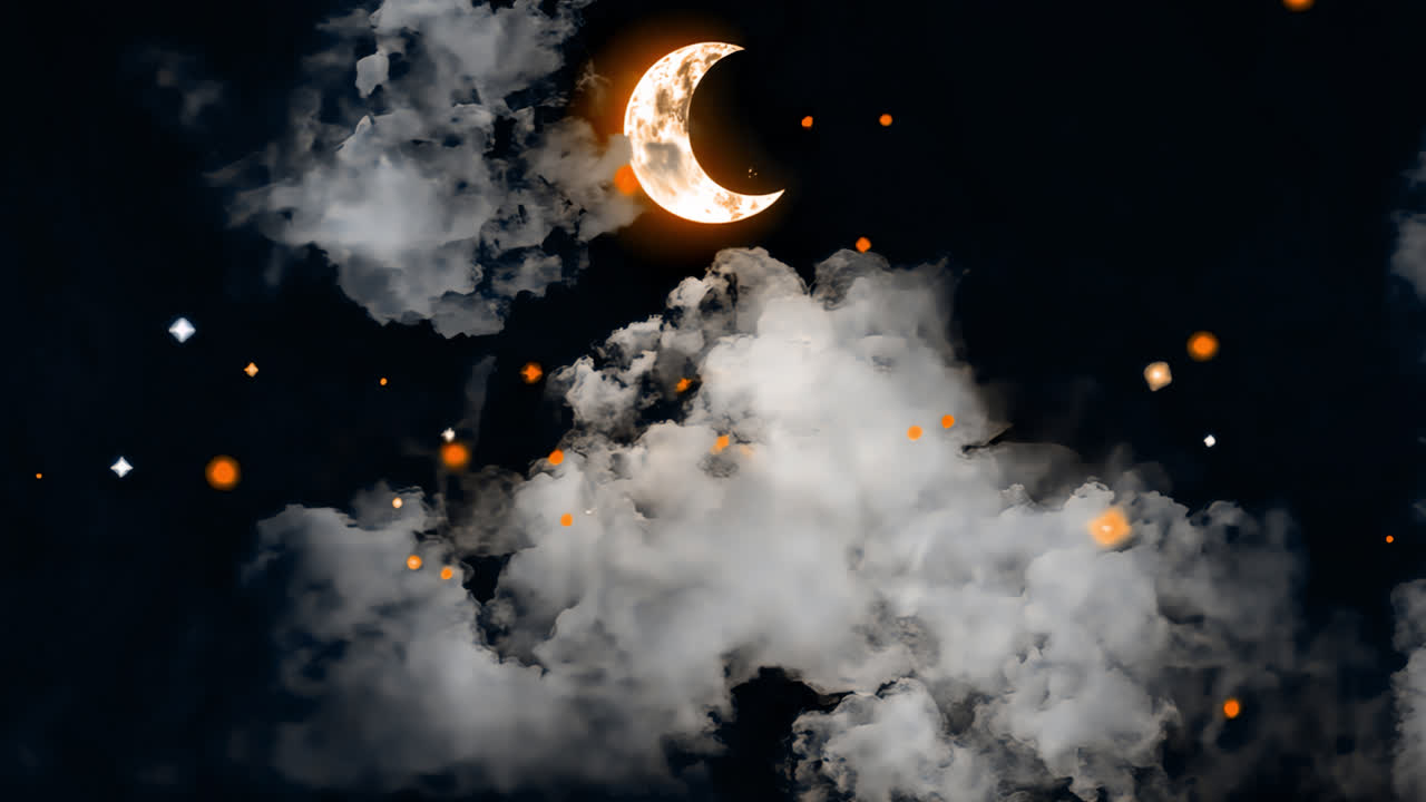 Dreamy night sky illustration animated overlay, transparent 4K video, alpha channel, ProRes 4444