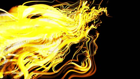 abstract beautiful background of glowing yellow flow of lines made of particles. lines grow and form abstract beautiful curls in space. beautiful stream of bunch lines in motion. beautiful curls.