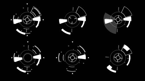 허드 서클 (circle hud) - 기술적 미래주의적 요소, sf 서클의 요소가 허드 패턴에서 나타나고 사라진다, 알파 채널, 고립된 배경.