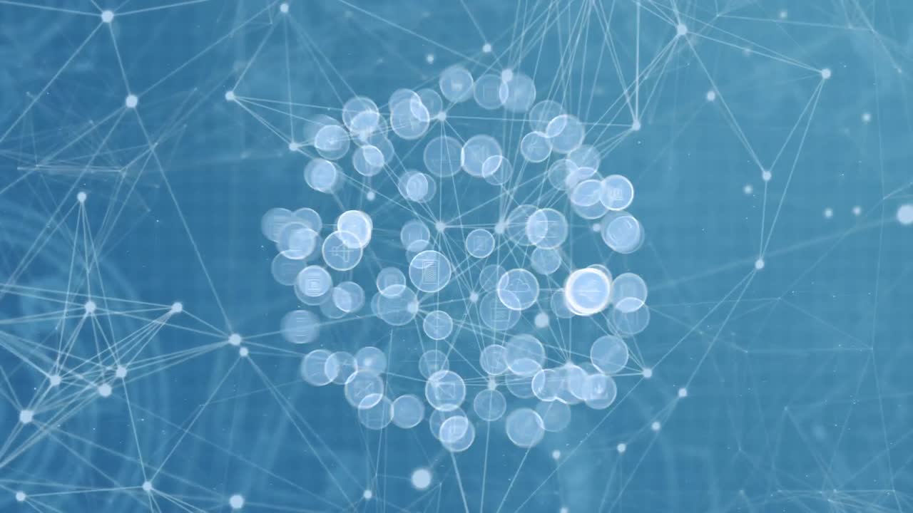 파란색 배경에 아이콘으로 둘러싸인 조명 연결