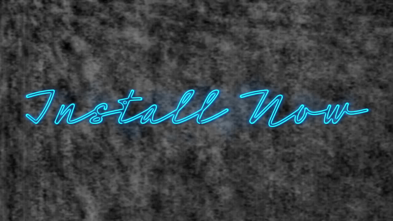 animación de instalar ahora texto de neón sobre fondo gris