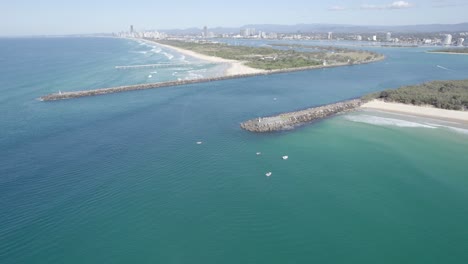 The-Spit---South-Stradbroke-Island-and-Southport---Gold-Coast---QLD---Queensland---Australia---Slow-Pull-Back-Aerial-Shot