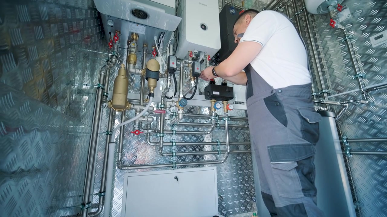 Professionel tekniker installerer varmesystem i bryggers