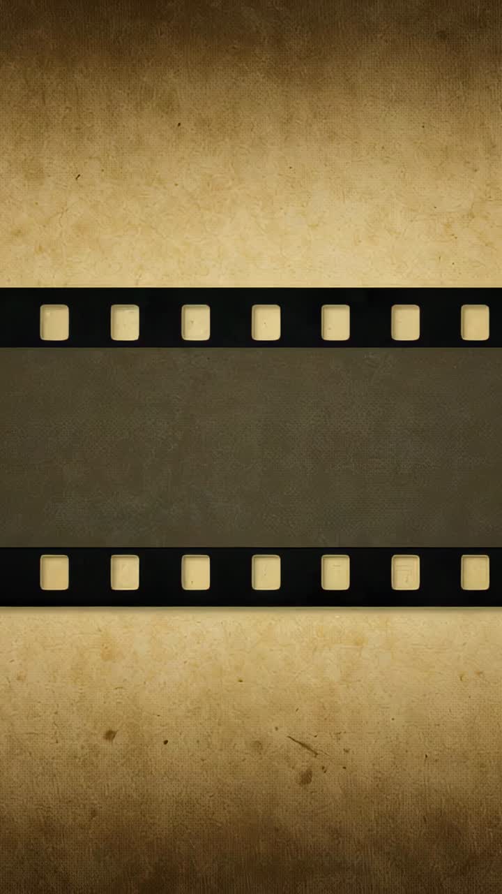 Vertical video: Playing retro film layout showing blank banner on phone with sprocket for titles