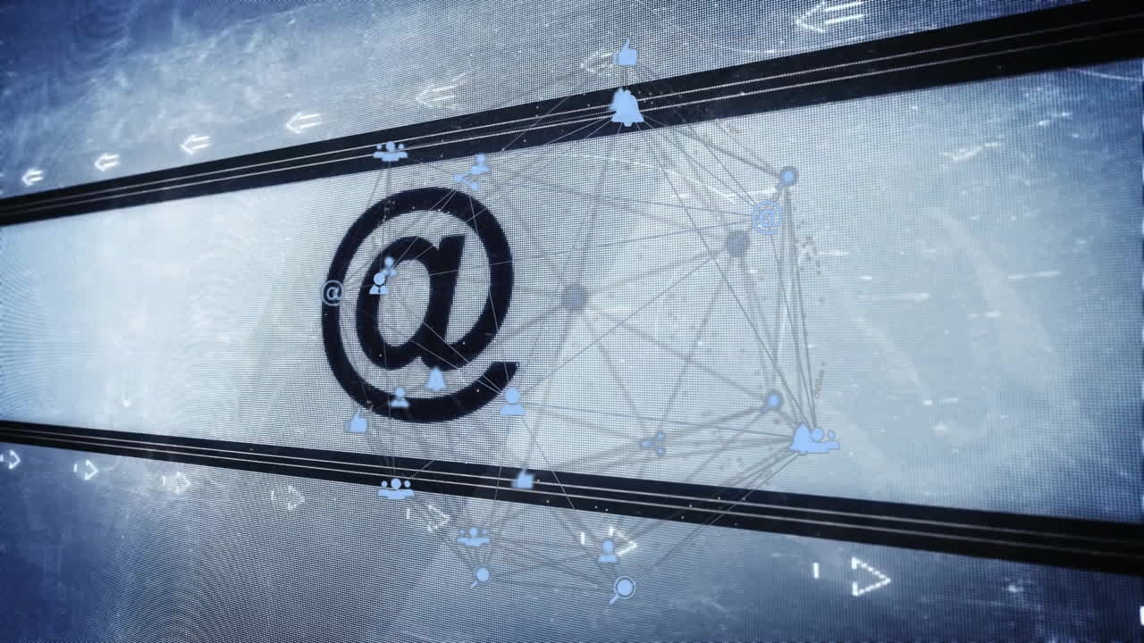анимация символов электронной почты и сетевых соединений на цифровом фоне