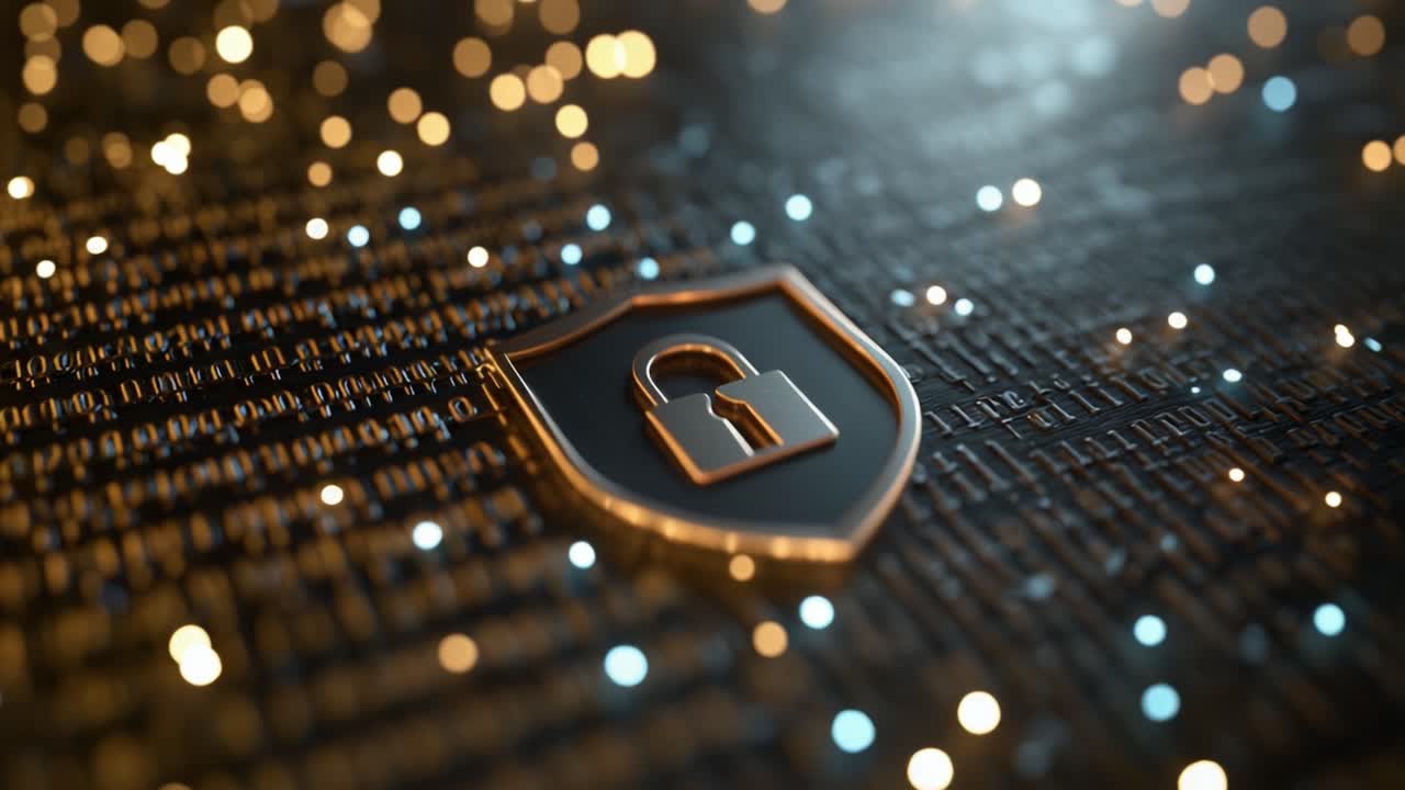 A Stunning Visual Representation of Cybersecurity Featuring a Shield Icon Over a Network of Binary Code and Glowing Particles, Symbolizing Protection and Data Security