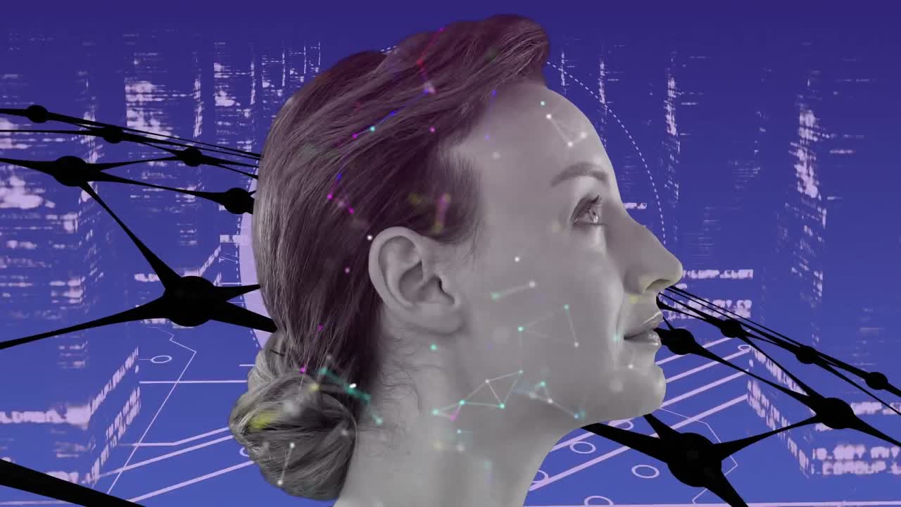 animación del procesamiento de datos sobre la mujer caucásica