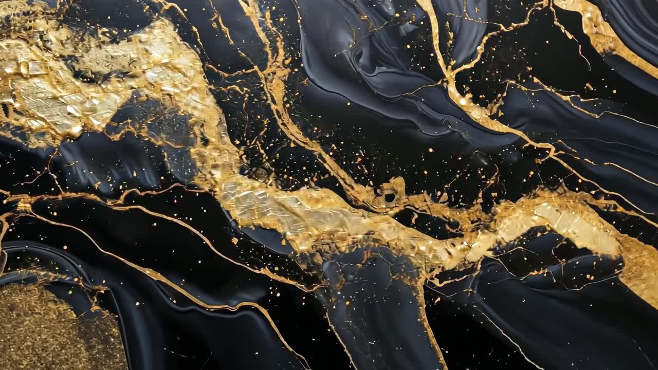 Top-down view of abstract black and gold marbled texture, resembling a luxurious art style, perfect