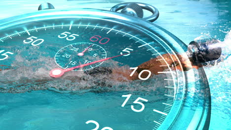 Stopwatch-graphic-over-swimmer-in-slow-motion