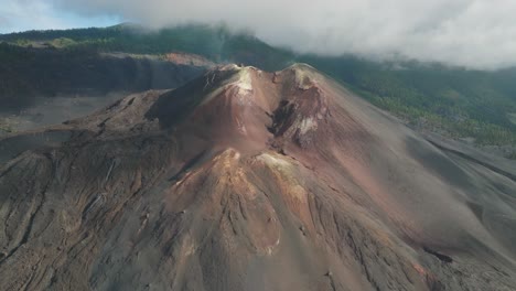 dormant tajogaite volcano on la palma captured in silence, aerial