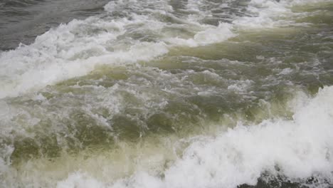 swirling wake of freshwater behind a speed boat