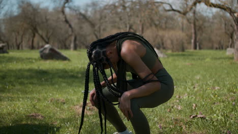 woman stretching outdoors