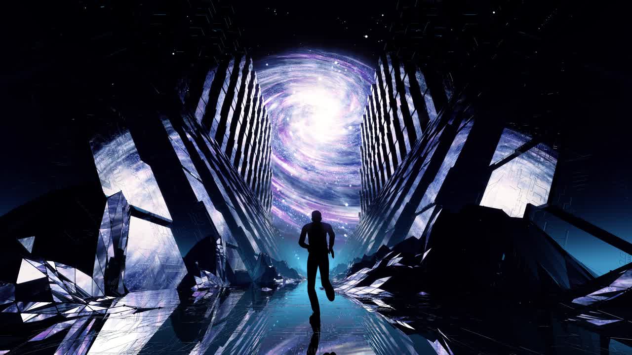 Closeup follow shot of man on a space platform seamless loop