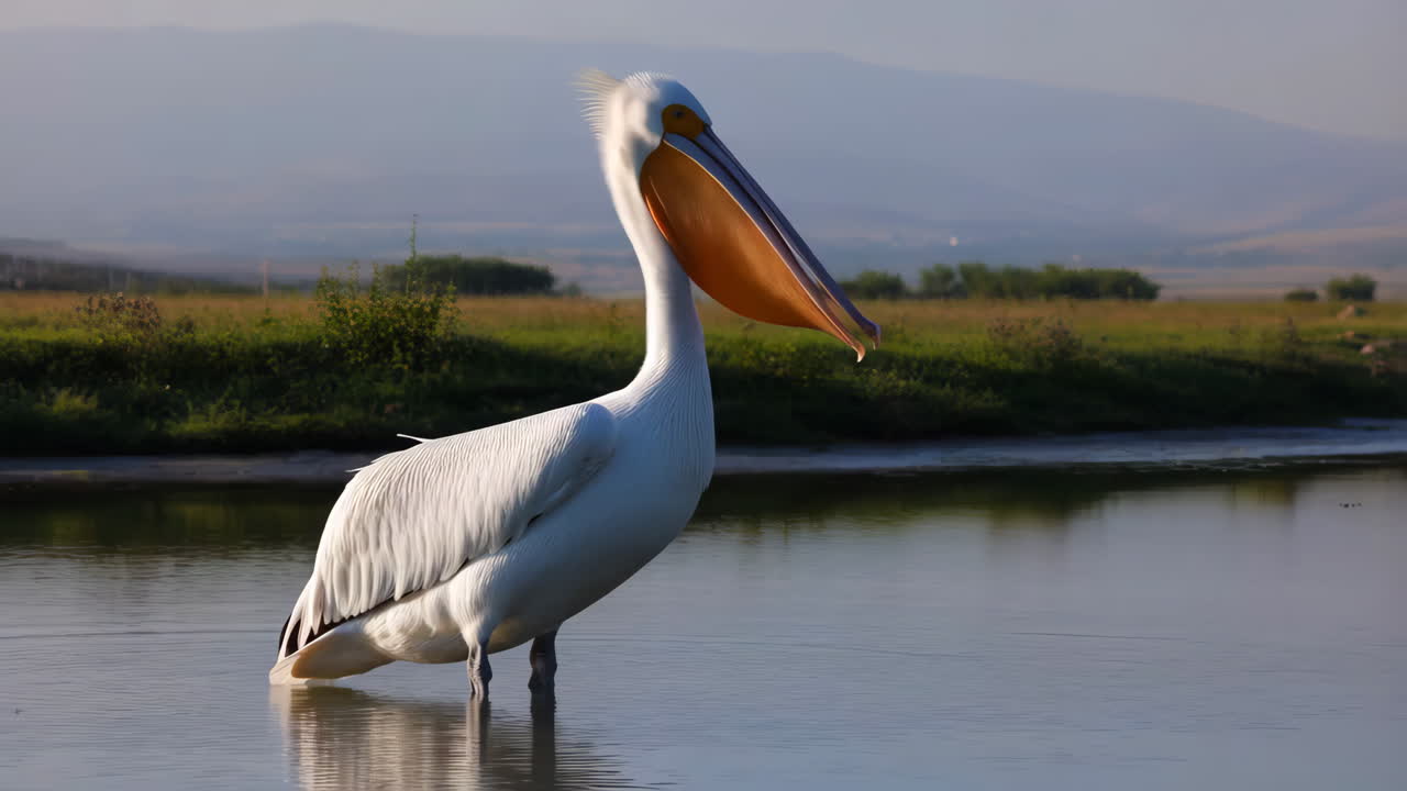 A white pelican in a lake