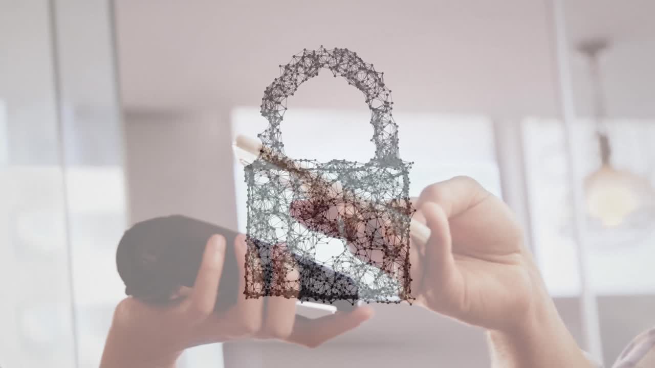 animación del candado de seguridad de la red sobre las personas que utilizan el terminal de pago