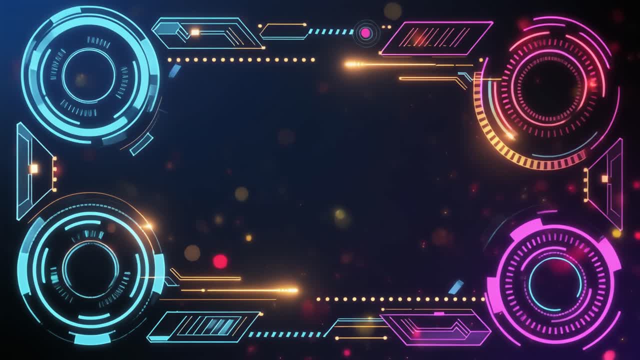 Futuristic Digital HUD Interface Frame with Glowing Particles