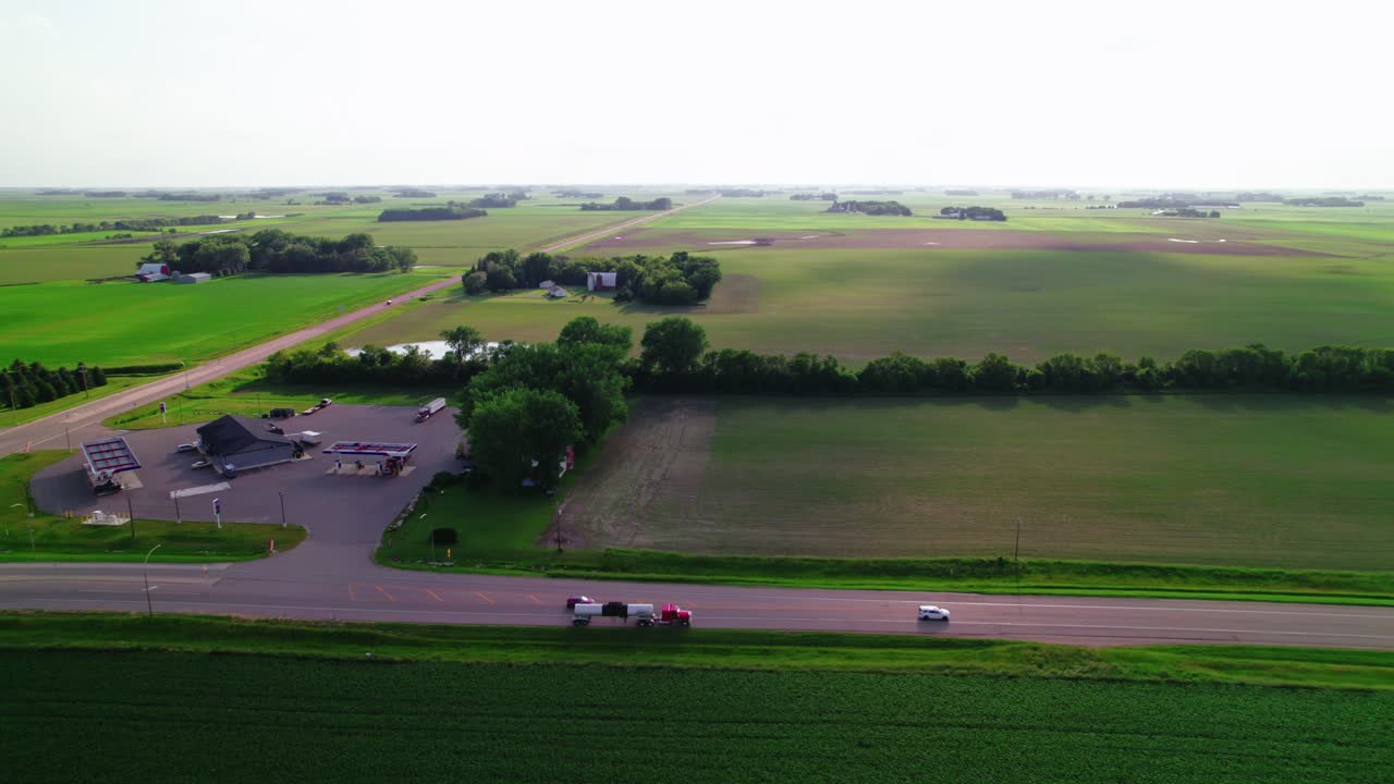 Aerial View of Rural Farmland and Highway