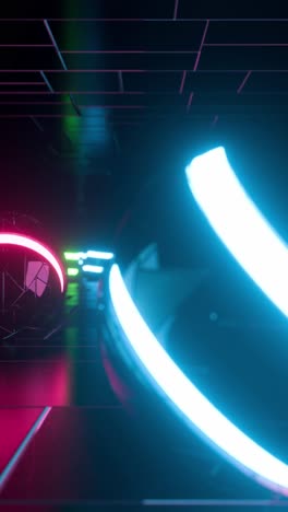 multicolored neon balls roll across the shiny floor. vertical looped animation