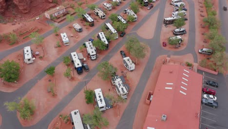 aerial reveal of goulding's rv park in monument valley, utah