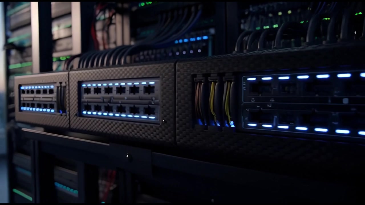 Data Center Server Racks with Blinking LED Lights