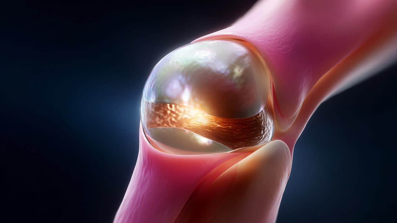 A Close-Up Observation of a Human Knee Joint, Highlighting the Intricate Structure of Cartilage, Synovial Fluid, and Key Components Essential for Mobility and Joint Function