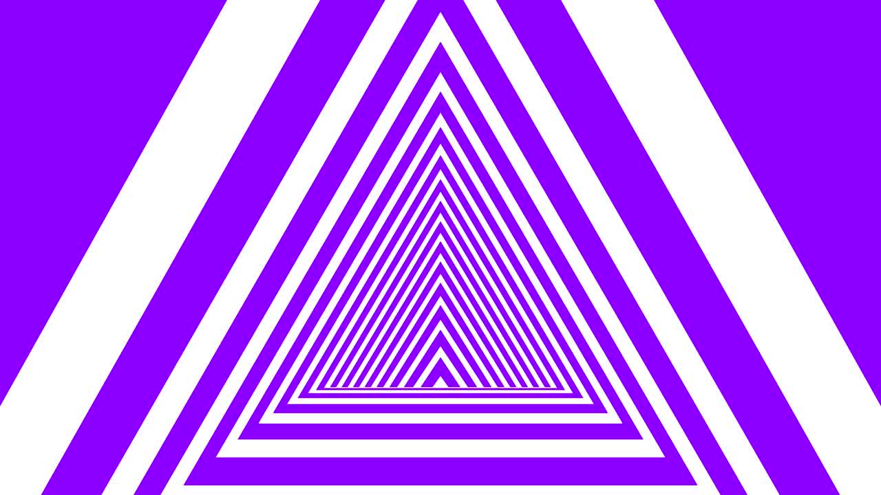 forma de triángulo púrpura y blanca sin costuras de bucle fondo animado abstracto estilo de túnel hipnótico.