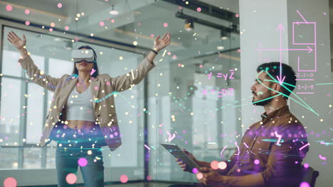 people engaging with virtual and augmented reality technology in a modern office
