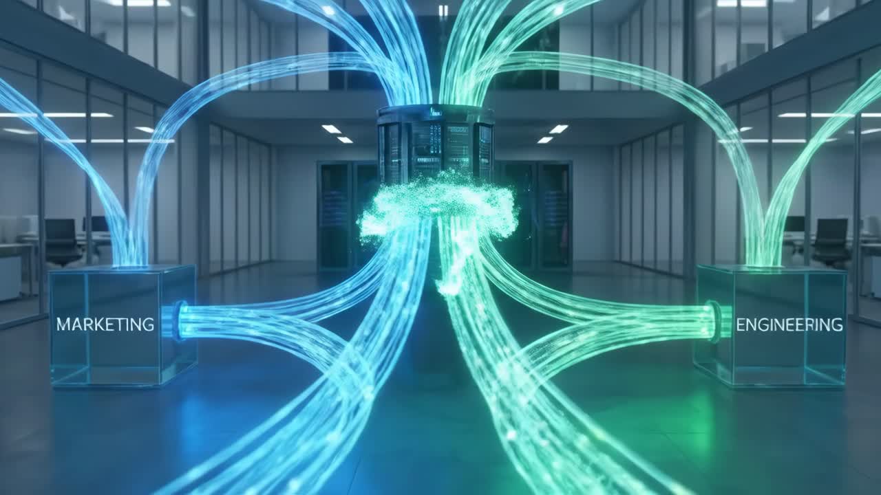 Digital Data Streams Connecting Business Departments to Central Server
