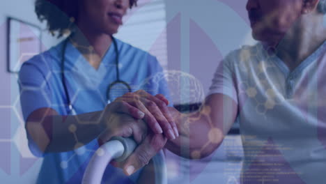 animación del procesamiento de datos médicos sobre una doctora afroamericana con un paciente