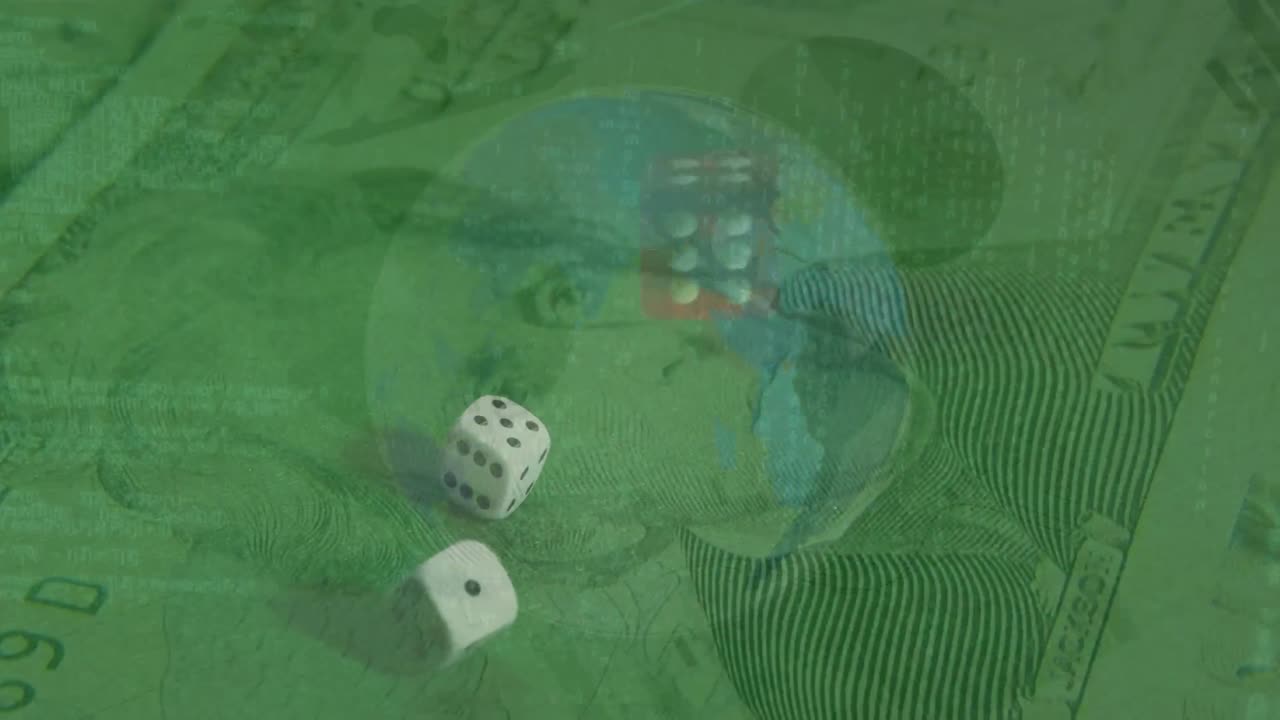 animación del procesamiento de datos sobre billetes y dados